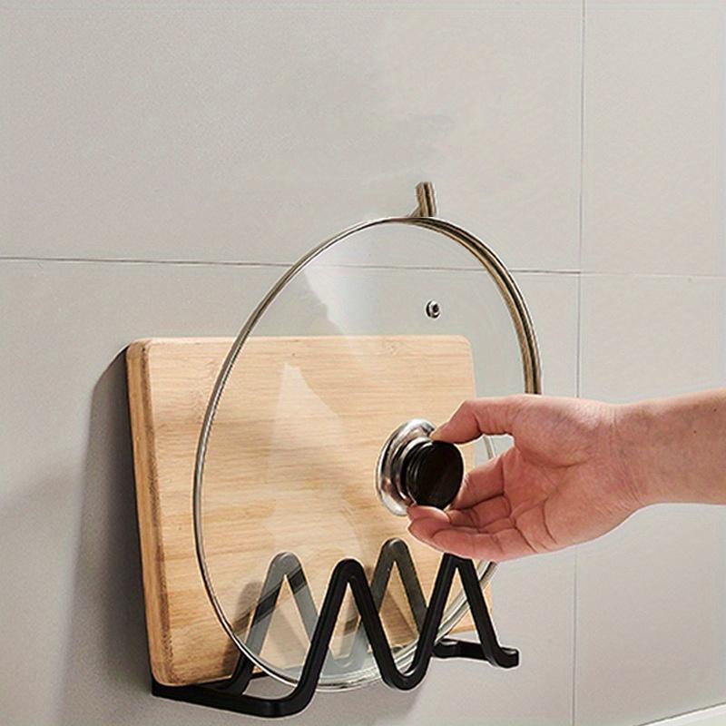 Kitchen Cutting Board Holder Rack Solid Pot Lid Cover Stand Adhesive Storage Rack Pan Cover Organizer Racks Sponge Plate Holders