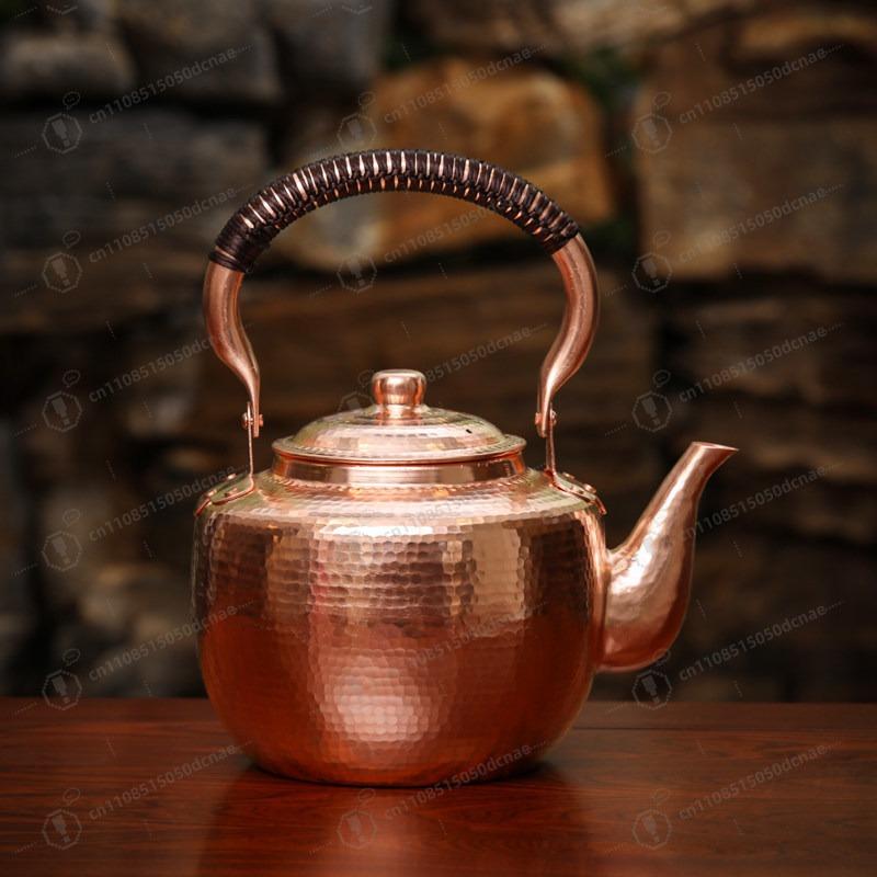 Large Hand-Hammered Copper Kettle - Thickened Pure Purple Copper Pot For Gas Stove, Vintage Style Home Water Boiler