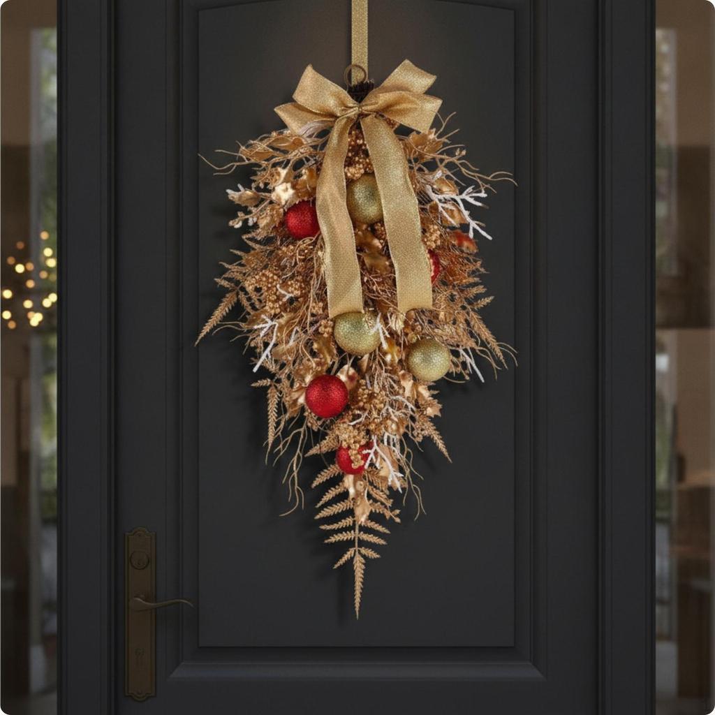 Christmas Teardrop Swag Elegant with Bow Cascade for Entryway