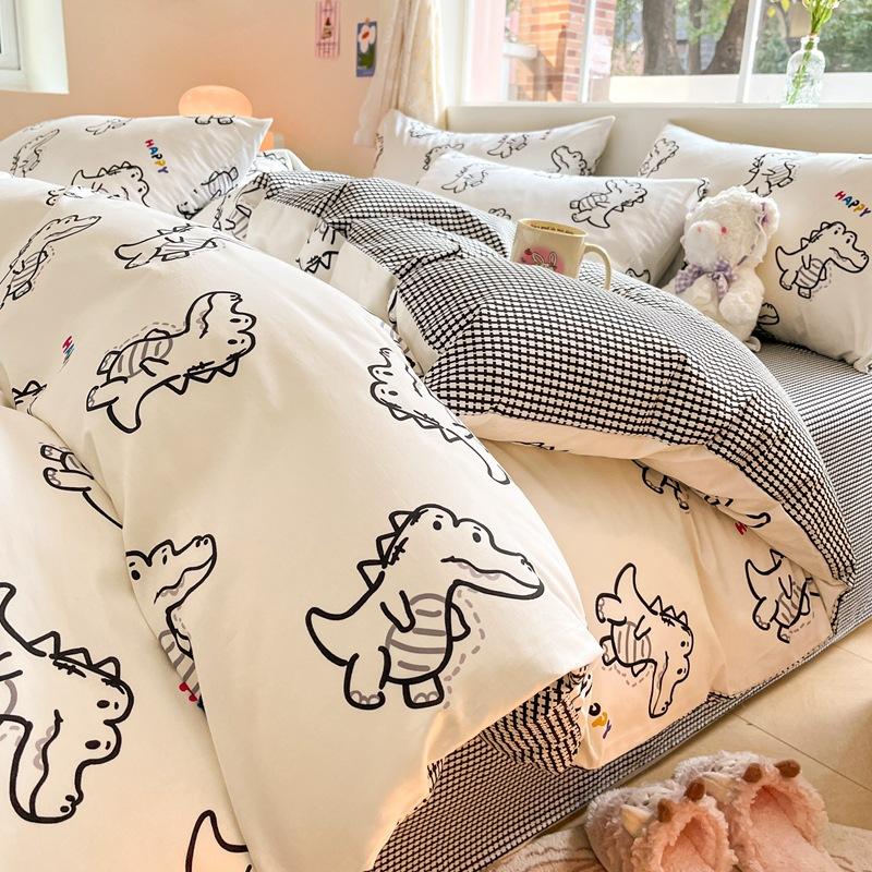 Set din patru piese prințesă drăguț din bumbac, husă de pilota din bumbac pur, husă de pilota de lenjerie de pat, set din trei piese pentru dormitor