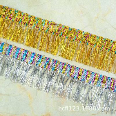 6cm Wide Gold and Silver Silk Tassel Lace for Dance Costumes, Skirt Decorations, 13 Meters