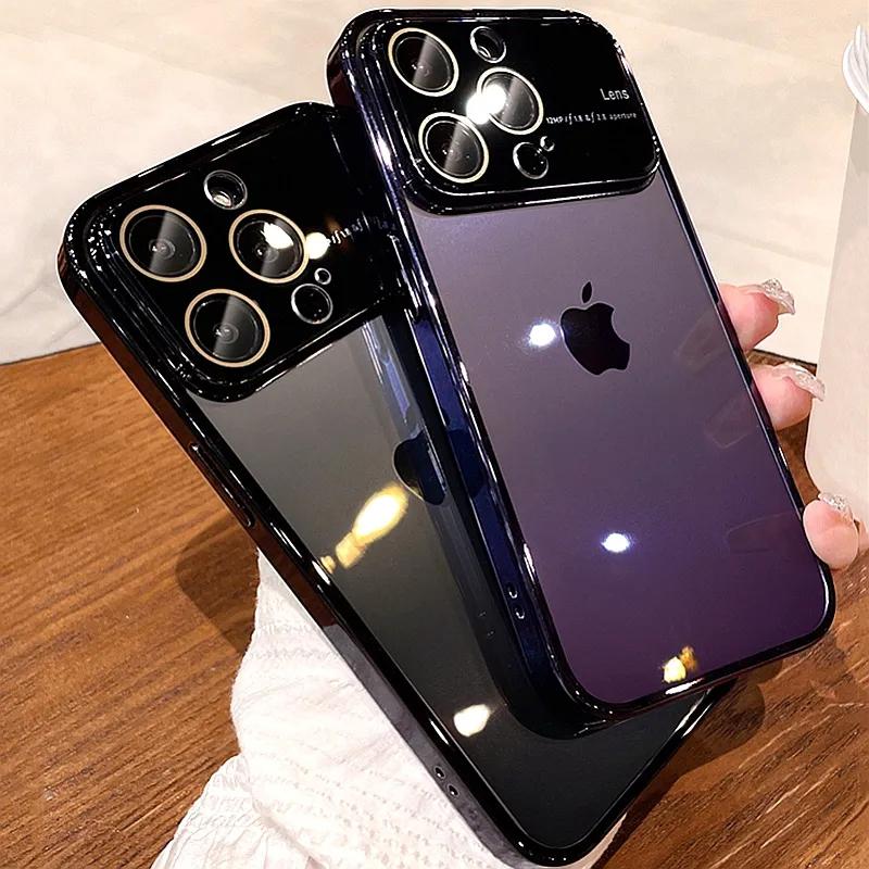 

Розкішний гальванічний прозорий чохол для телефону для iPhone 14 13 12 11 Pro Max XR XS X 7 8 Plus М’яка силіконова протиударна накладка-бампер iPhone 11 Pro Max чорний