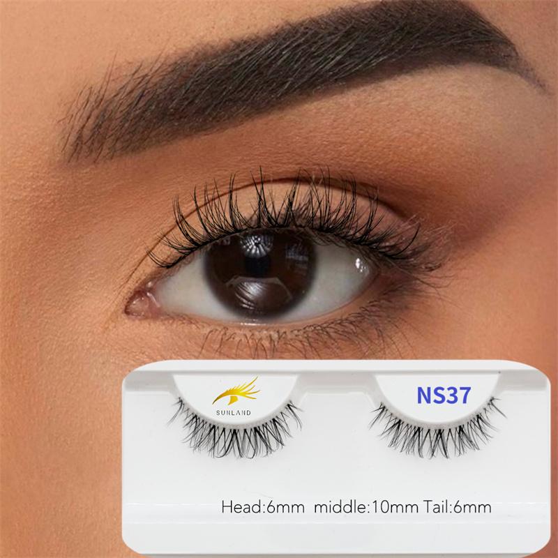 Factory Price Customized Natural Invisible Synthetic Eyelash Faux Mink Matte Flat Clear Band Lashes Handmade