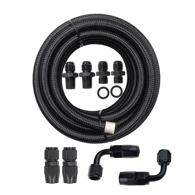 Black Nylon Braided Hose Kit for 4L60E & 4L65E AN6 Automatic Transmission Coolers Lines Car Fuels System Parts