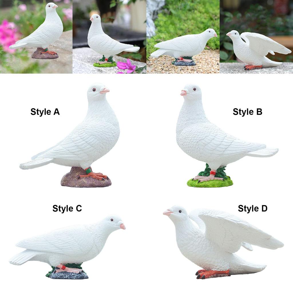 Resin Sculpture Fake Birds Model Decorative Collections White Pigeon Figurine Simulation Pigeon Statue for Home Office Garden