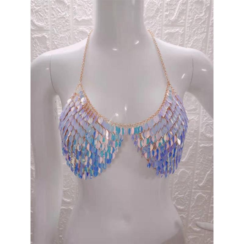 Colorful Sequin Halter Neck Body Chain Crop Top