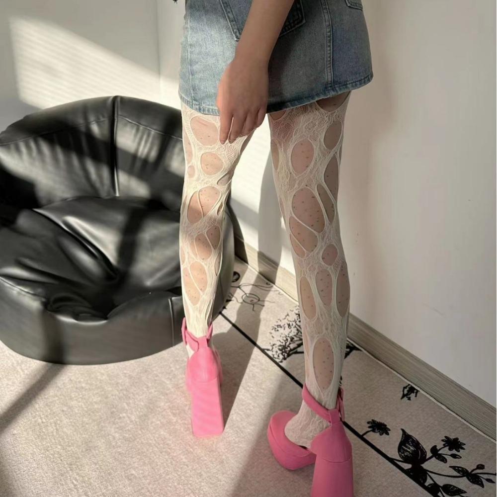 American Retro Babes Subculture Y2k Personality Hole Fishnet Socks Irregular Hollow Pure Desire Sexy Black Stockings