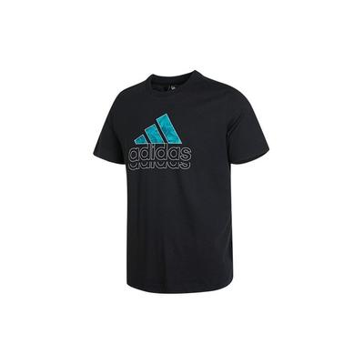 Męska koszulka z okrągłym dekoltem i logo, styl sportowo-casual, czarna HE9912