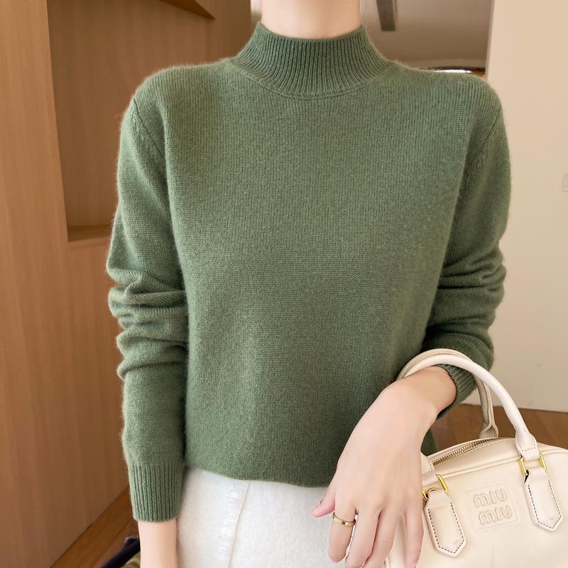 

Осенне-зимний свитер-пуловер женский с полувысоким воротом, трикотажная нижняя рубашка женская, тонкая XXL бирюзовый зеленый