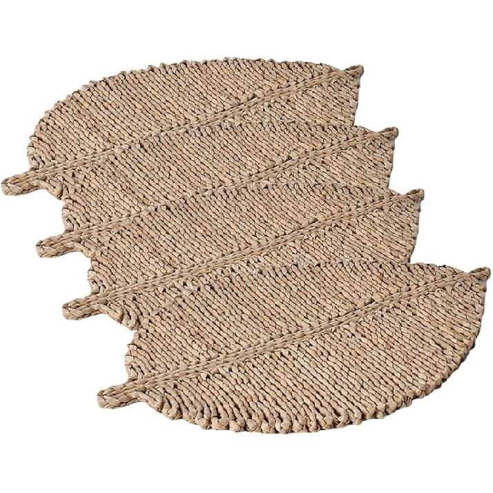 Hand Woven Place Mats Set Shape Boho Wicker Table Place Mats for Dinning Table,Home,Wedding (S:9.5x6.3”)