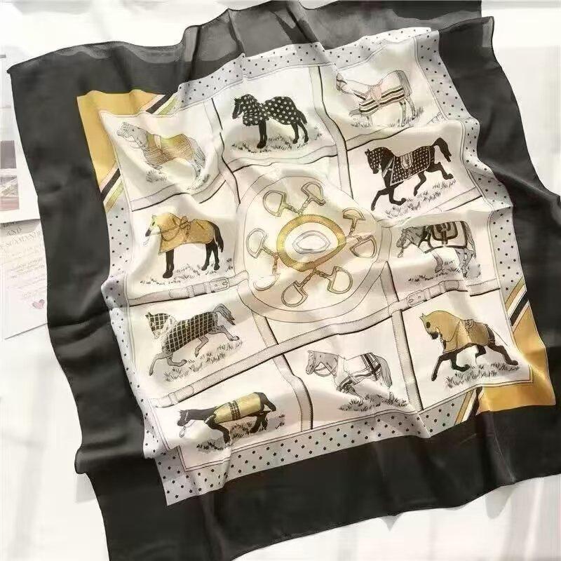 Neuer 70 * 70 cm quadratischer Schal im koreanischen Stil, Seidenschal, Ganzjahres-Sonnenschutzschal, Tasche binden, Stirnband, vielseitig