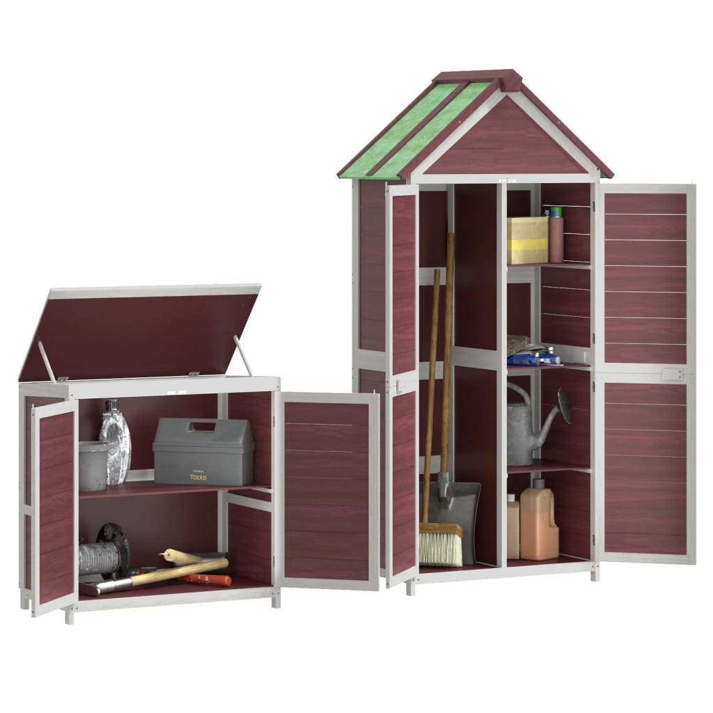 2 Piece Garden Shed Set Mocha Solid Pine Wood