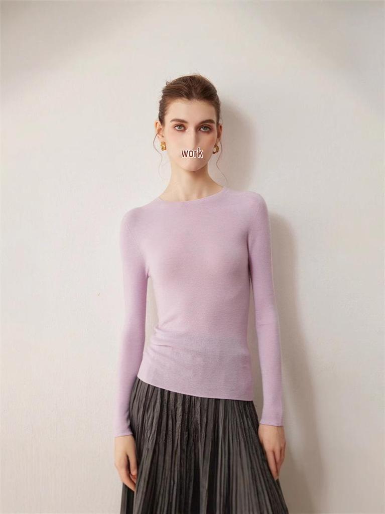 2025 Autumn New Arrival: Korean Style Slim Fit Ladies' Striped Wool Sweater with Round Neck