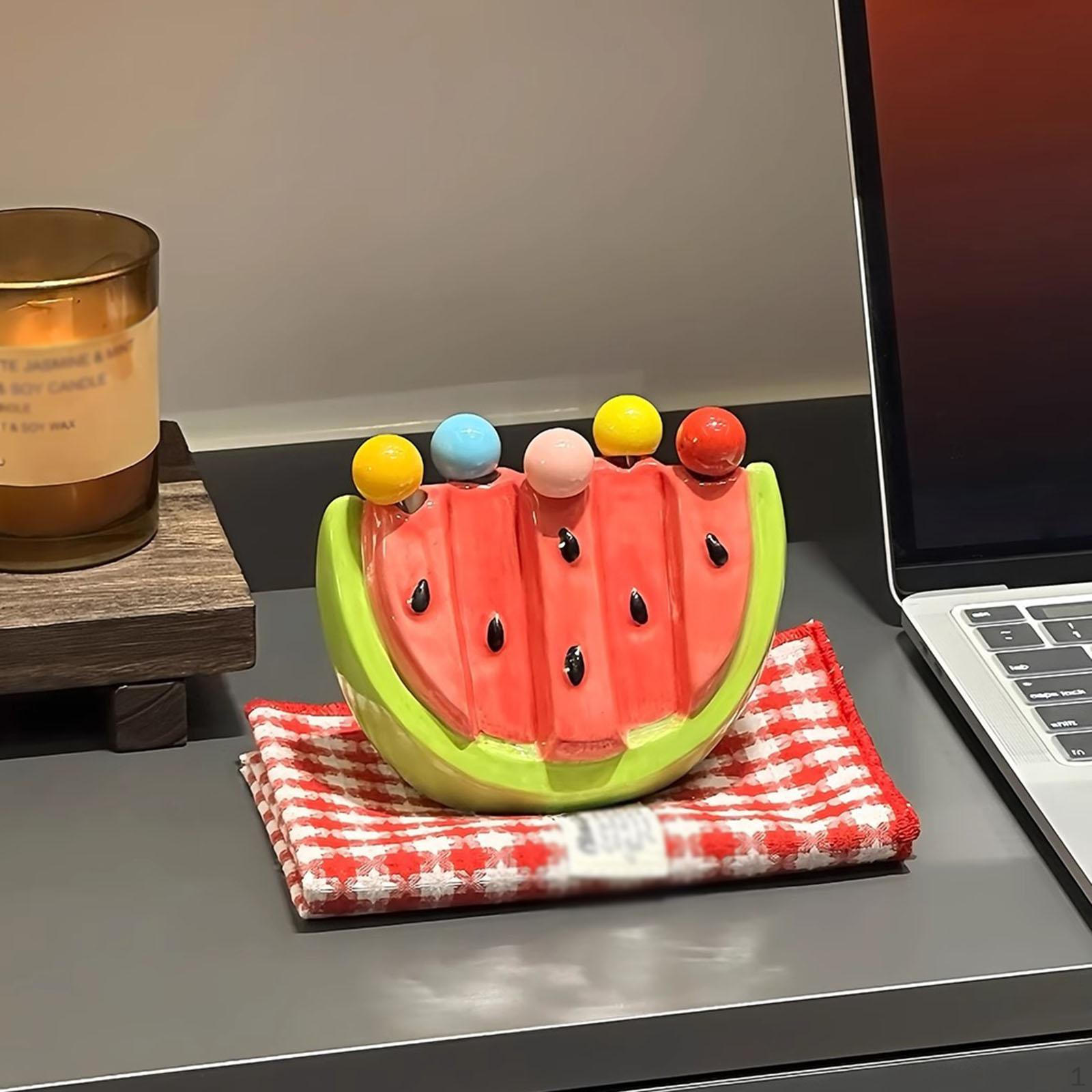 

Набор фруктовых вилок из 5 штук .Держатель .с керамической банкой. Многоразовая Креативная Милая Закуска для Аппетита