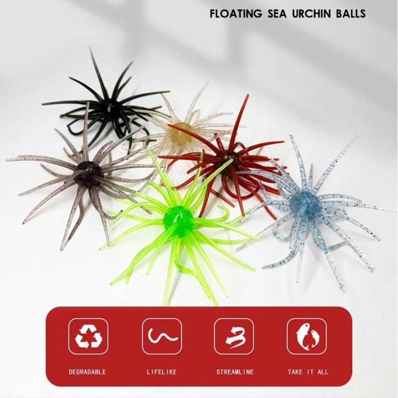 6PCS/Lot Elastic Floating Lures Baits Shaped Like Sea Urchins With Build In Flash For Biggest Visibilities Underwater