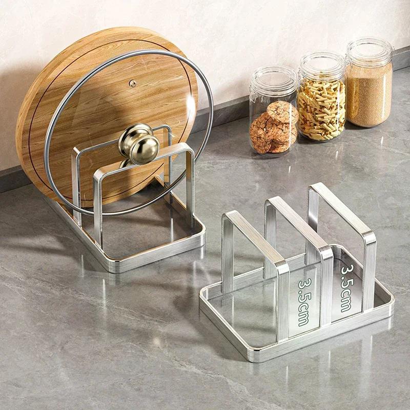 Combinazione Organizzatore Salvaspazio per Coperchio Pentola in Acciaio Inossidabile e Tagliere - Robusto Supporto da Banco, Organizer da Cucina
