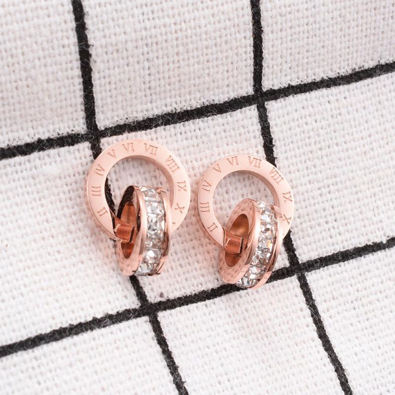 Trendy Fashion Shine AAA Zirconia Rose Gold Color 316L Stainless Steel Stud Earrings Brincos For Women Fashion Jewelry