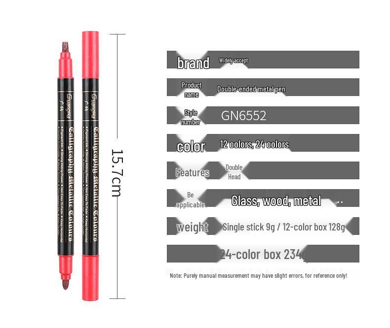 24 Color Metallic Double-Ended Wide Tip Water-Based Erasable Paint Marker Pen for Art