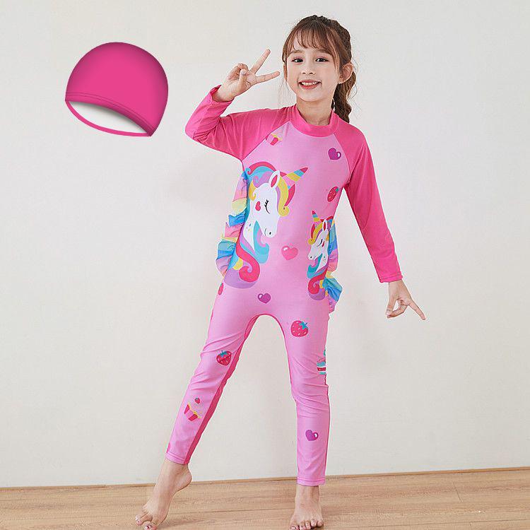 Cute Long Sleeve Children's Swimwear Baby Girl's Swimwear Beach Sunscreen Swimwear Surfer Clothing Conservative Long Trousers