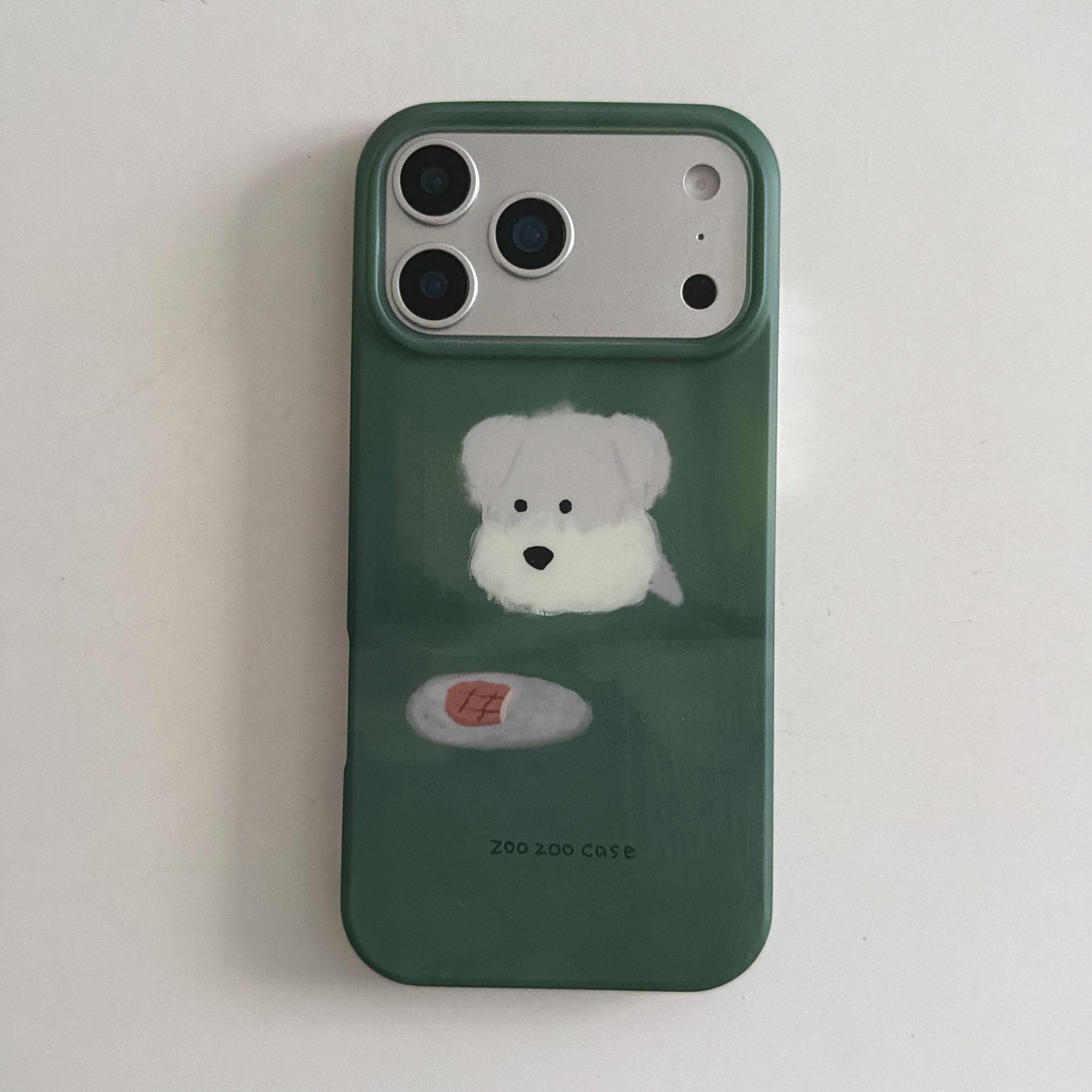 

Trendy Dark Green Cartoon Dog Pattern Retro & Cute Matte Phone Case for iPhone 17 16 15 14 11 12 13 Pro Max Plus Back Cover iPhone 14 Pro