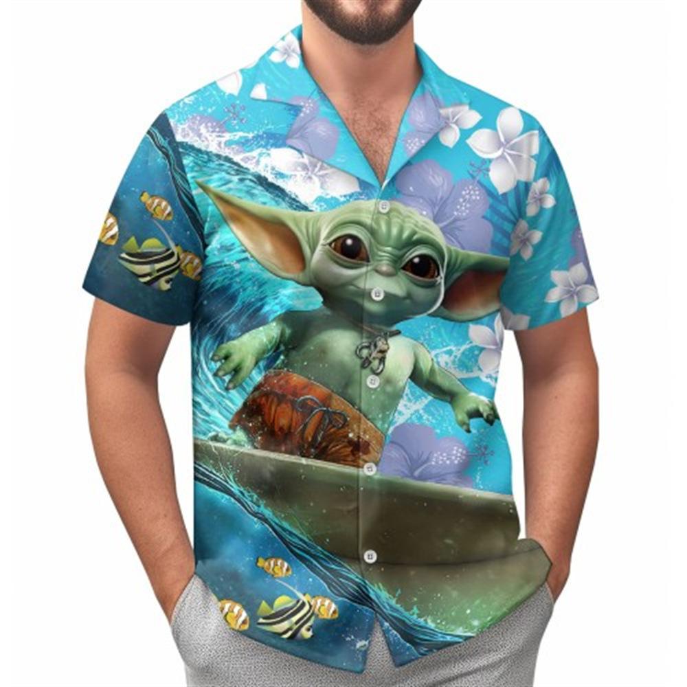 Cămașă bărbătească cu mânecă scurtă, imprimată 3D, tip hawaiană, pentru plajă