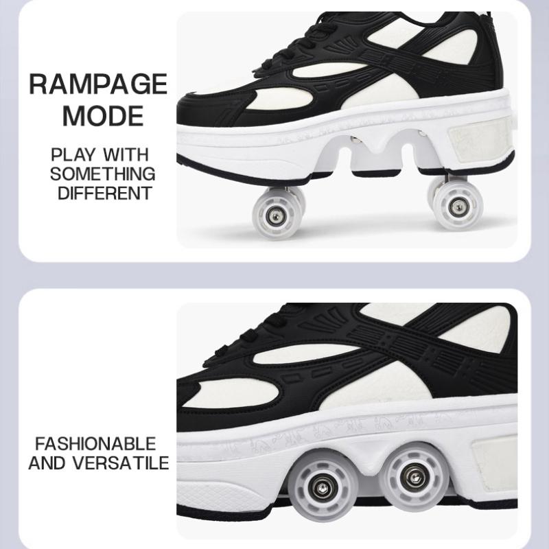 Teenagers Skate Shoes Four-wheel Dual-use Roller Skates Double Row Walking Shoes for Kids