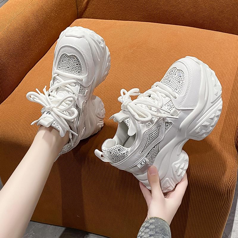 Fashion 10CM Women Casual Platform Sneakers High Heels 2025 New Autumn Sports Leather Shoes Bling Trainers Chunky Sneakers Zapatos Mujer