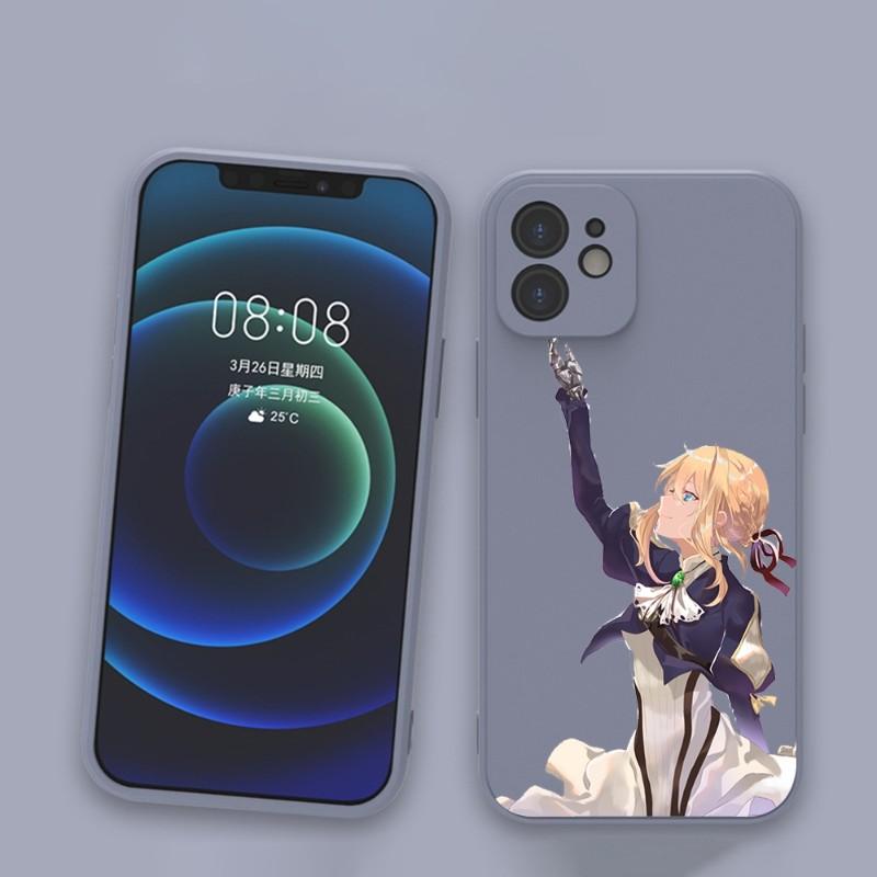 Violet Evergarden Phone Case For IPhone 11 12 13 Pro Max X XR XS Max 6 6S 7 8 Plus SE 2022 Liquid Square Color Phone Cover