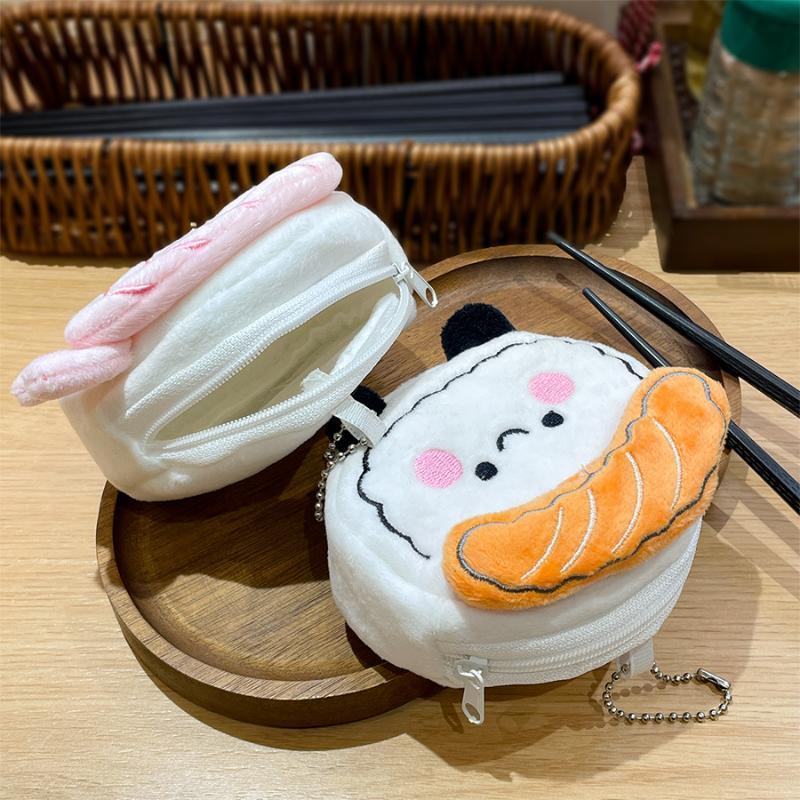 Cute Cartoon Salmon Sushi Sweet Shrimp Plush Coin Purse Creativity Earphone Bag Multi-Functional Zero Wallet Storage Bag Gift