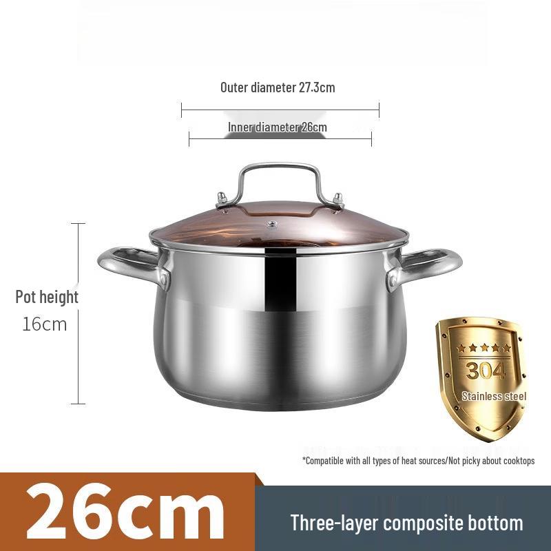 ZISIZ 26cm 304 Stainless Steel Induction Soup & Steamer Pot