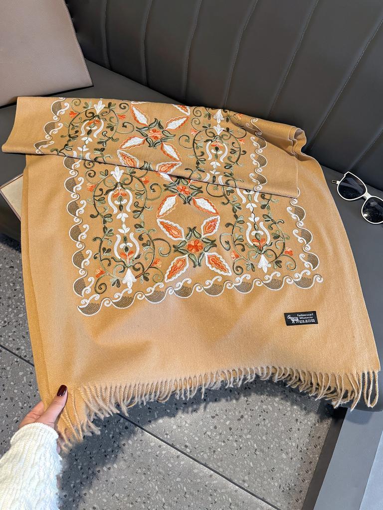 Women'S Luxury Winter Fashion Scarf Thick Travel Shawl Wrap Embroidered Flower Warm Neckerchief Poncho Pashmina Bufanda