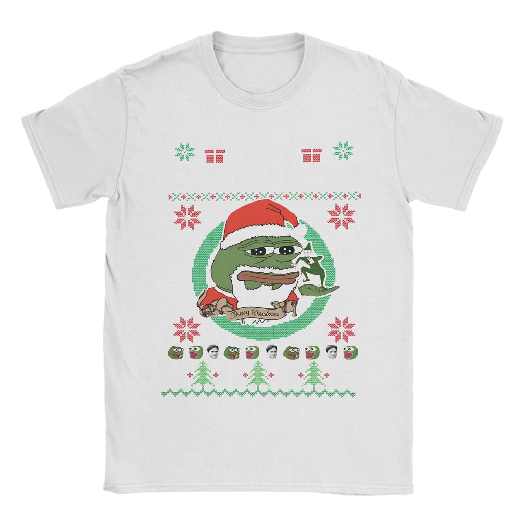 Vintage Feels Weihnachten P-pepe Frosch T-Shirts Herren O-Ausschnitt 100% Baumwolle T-Shirts Kurzarm Tees Übergröße Kleidung
