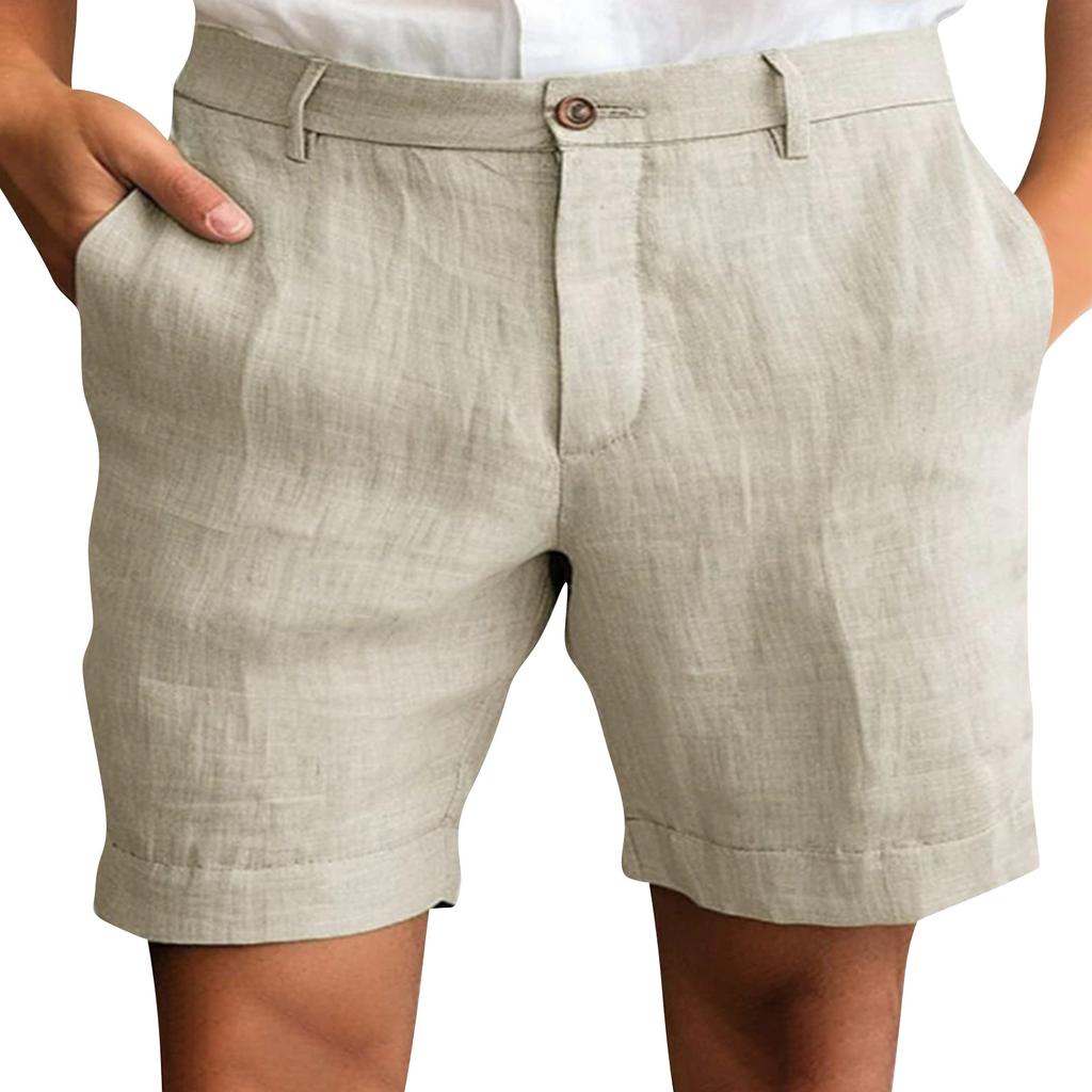 Herren Leinen-Shorts Klassische Passform Bund mit Knopfverschluss Atmungsaktives Leichtes Gewebe Lässige Sommerkleidung