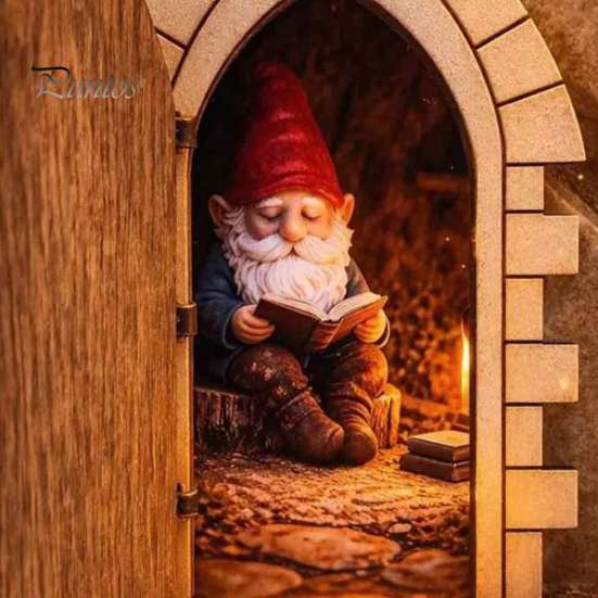 Halloween Tree Ornament Opening Fairy Door with Hidden Gnome Scene, Miniature Wooden Wall Decor, Whimsical Holiday Gift for Kids 2D Flat Reading Scene