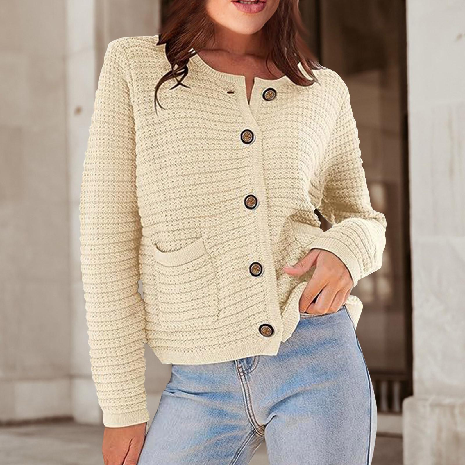 

Женские свитера-кардиганы, осень 2023, вязаные кардиганы на пуговицах с открытым передом и длинными рукавами, верхняя одежда с карманами M бежевый