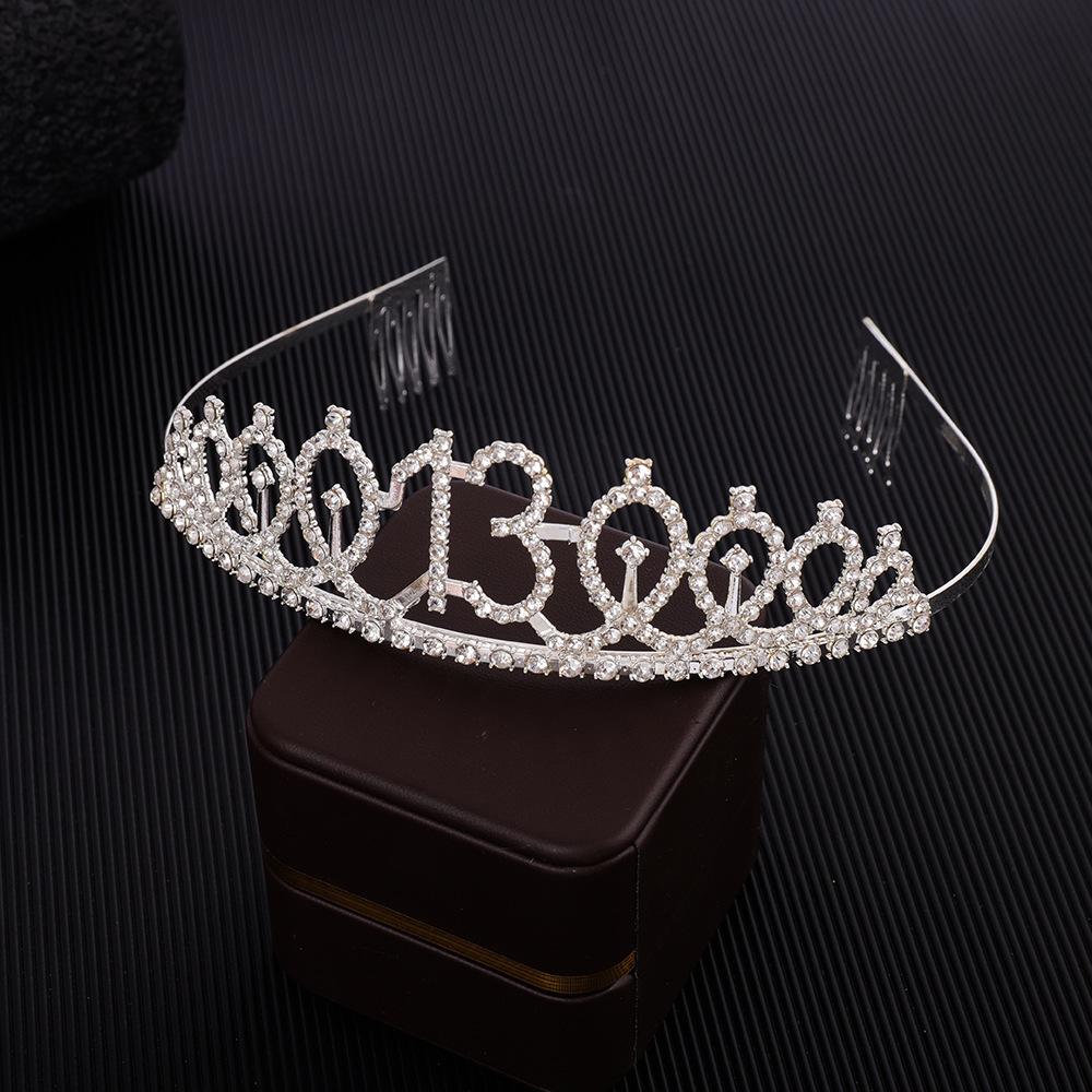 First Birthday Number Crown Water Diamond Headband  Ball Hair Accessory Anti Slip Cake  Decoration Alloy Hair Band