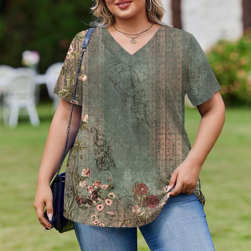 Modische Damen Übergröße Lässige Lockere Kurzarm Elegante V-Ausschnitt Bluse Für die Arbeit