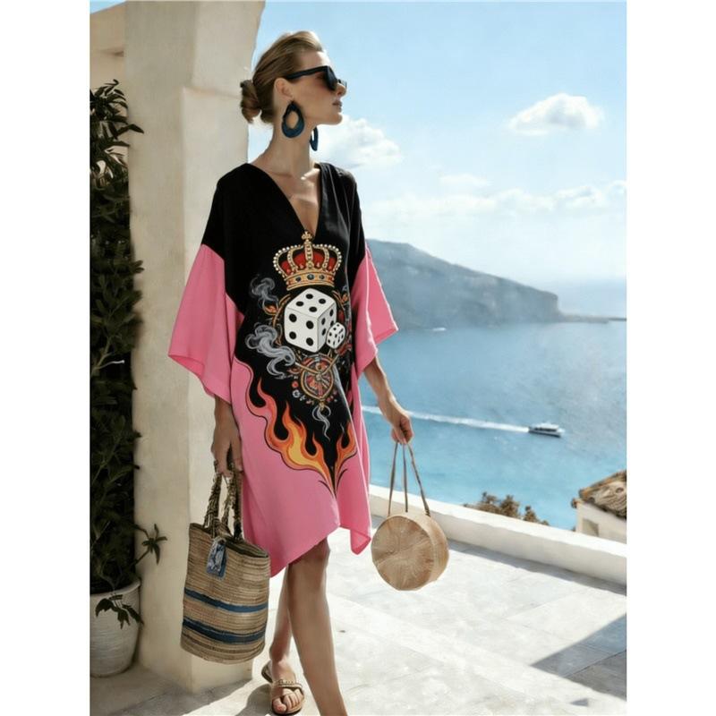 Bohemian ladies new D print seaside vacation fashion casual dress