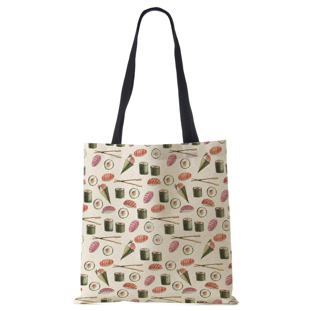 Lotus Leaf Bamboo Print Shopping Bags Women Folding Reusable Tote Shoulder Bag Scenery Canvas Casual Groceries Handbags 2022 CLE
