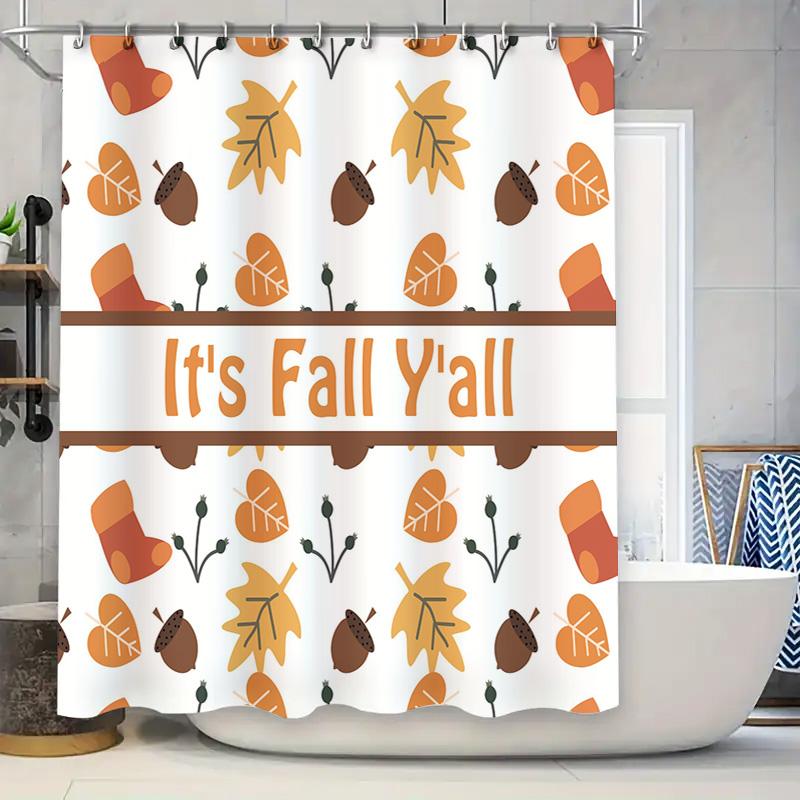 

Fall Shower Curtain Set Thanksgiving Decor Autumn Leaves Design For Bathroom White Orange With It S Fall Y All Quote W60H190(CM)-1 Pcs