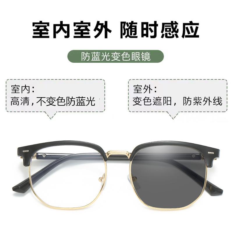 Color-Changing Retro Eyebrow Glasses Frame Men'S Business Photosensitive Gray Myopia Glasses Anti-Blue Light Versatile Flat Light