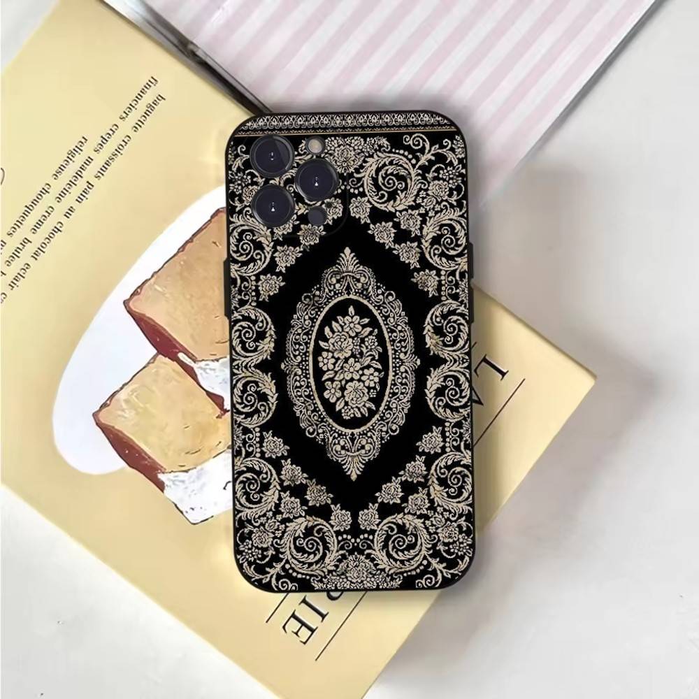 Persian Carpet Floral Pattern Phone Case Phone Case For iPhone 16,15,14,13,12,11,Pro,X,XS,Max,XR,Plus,Mini Soft Black Cover