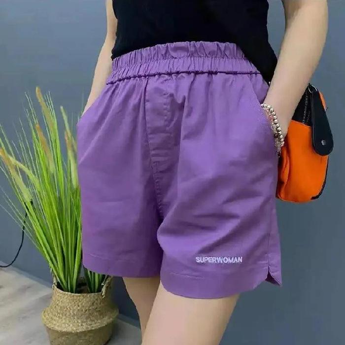 

Большие размеры женские толстые мм свободные утягивающие широкие брюки летом новые спортивные шорты с высокой талией и вышитыми буквами 4XL фиолетовый