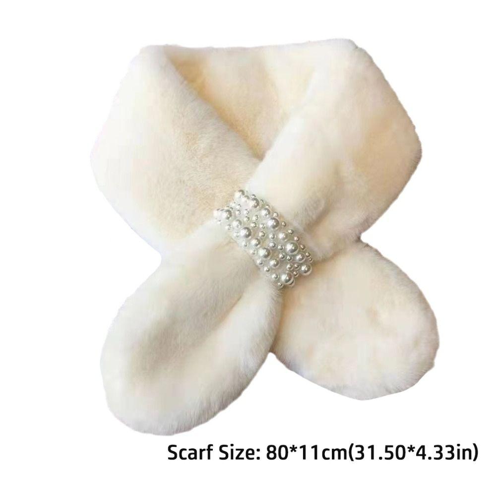 Cute Thickened Pearl Plush Scarf Soft Faux Rabbit Fur Korean Style Scarf Cross Warm Neck Warm Ring Women Girls