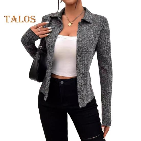 

Вязаный кардиган с лацканами, длинный рукав, однобортный, вязаное пальто, женская однотонная приталенная верхняя одежда, трикотаж XL серый