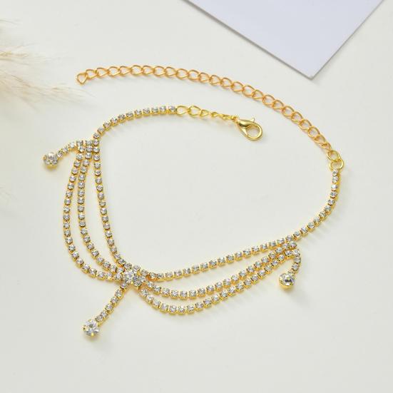 Yousheng 1Pc Charm Anklet Tassel Inlaid Rhinestones Multi-layer Extended Chain Adjustable Decorate Anti-rust Women Summer Beach Foot Chain Women