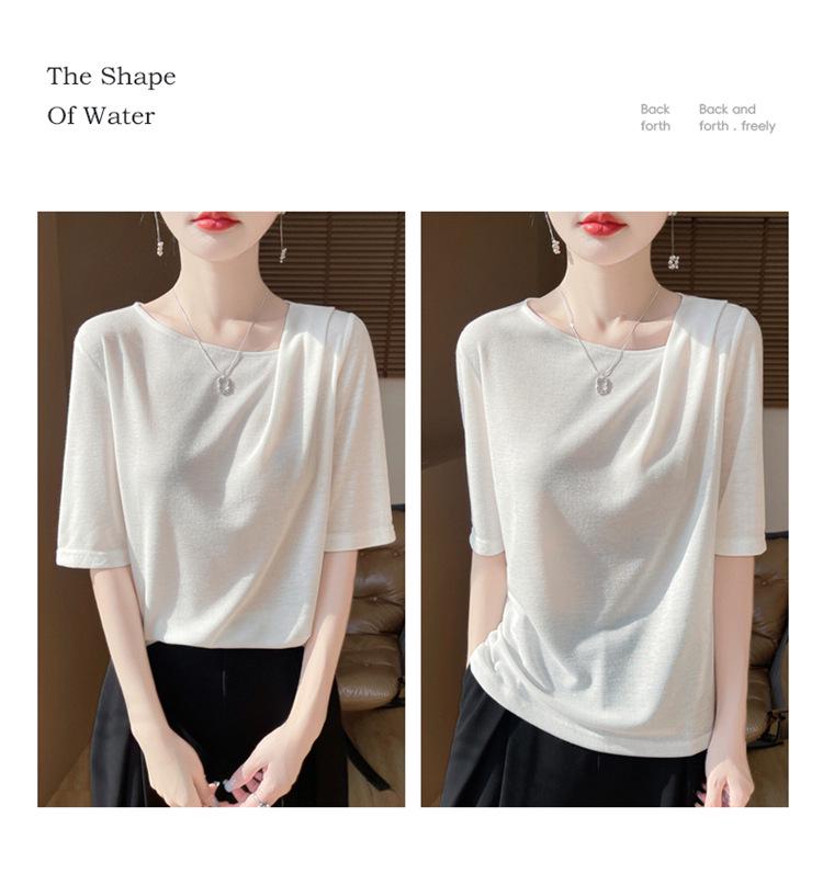 Women's Summer Slim-Fit Square Neck Pleated Knit Top