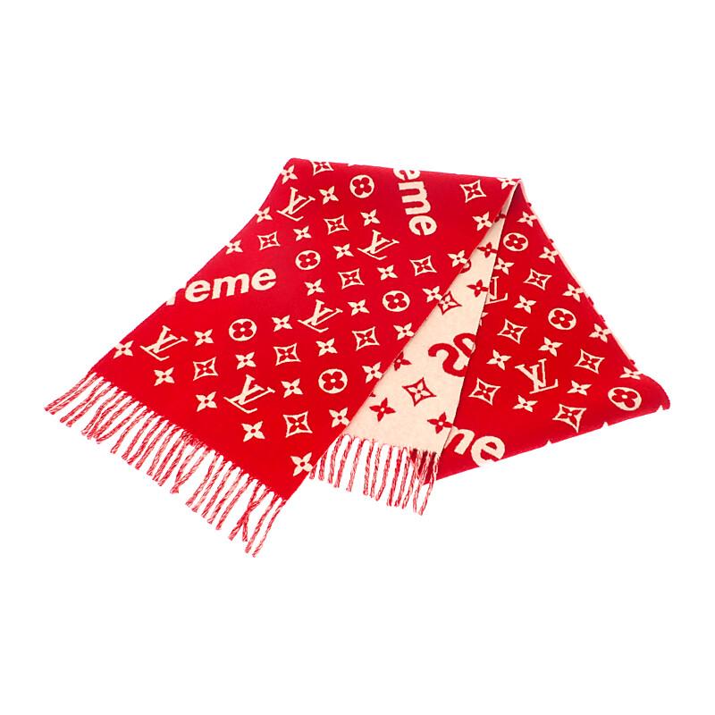 

LOUIS VUITTON MP1890 Monogram Scarf Red/white wool/cashmere mens