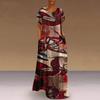 Bohemian Women Dress Long Loose Waist Print Pocket O Neck Spring Summer National Style Sizes S To 5XL