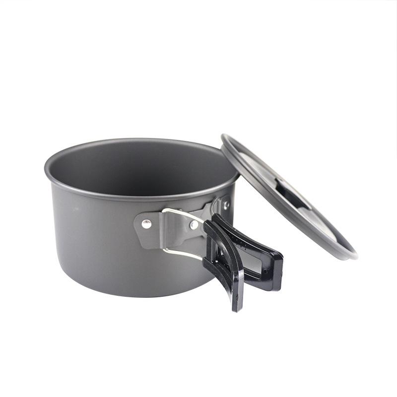 DS-308 Camping Cookware Set, Aluminum Pot Pan and Tea Kettle, Portable 4-Piece Nesting Cooking Kit for Outdoor Picnic Backpacking